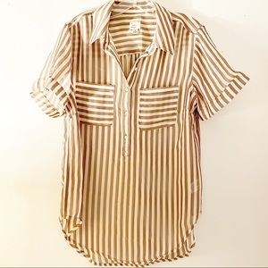 A • new day | polyester brown & cream striped top